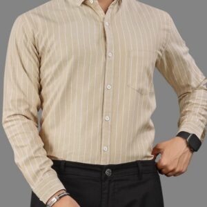 Men yellow white lining linen Shirt