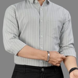 Men grey white lining linen Shirt